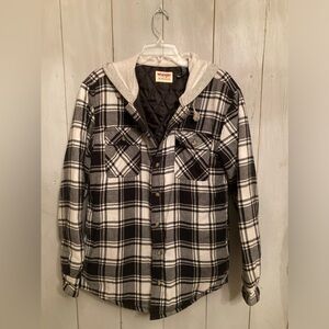 Wrangler Authentics Jacket Shirt Mens Plaid Button Up Hooded Quilted Lined‎ Sz-M
